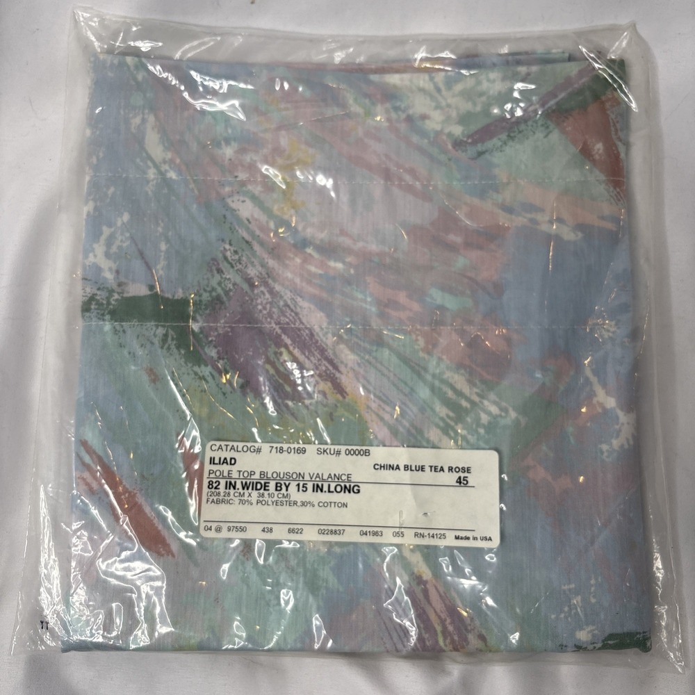 Iliad Pole Top Blouson Valance China Blue Tea Rose‎ Watercolor Abstract 82x15"